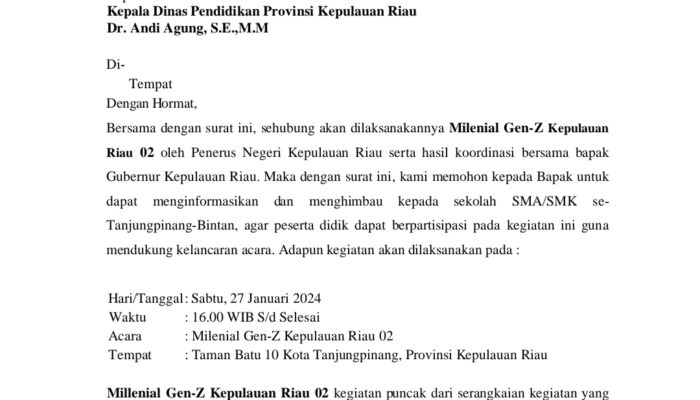 Viral Surat Permohonan Peserta Penerus Negeri Kepada Disdik Kepri, Begini Faktanya
